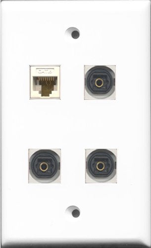 RiteAV - 3 Port Toslink and 1 Port Cat6 Ethernet White Wall Plate