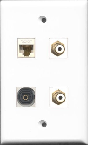 RiteAV - 2 Port RCA White and 1 Port Toslink and 1 Port Cat6 Ethernet White Wall Plate