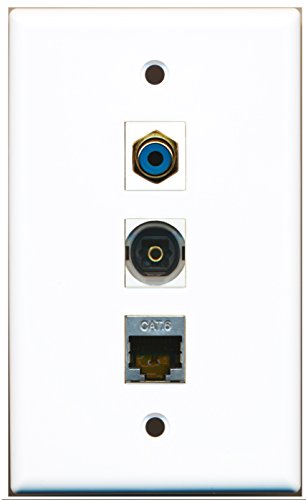 RiteAV - 1 Port RCA Blue and 1 Port Shielded Cat6 Ethernet and 1 Port Toslink Wall Plate