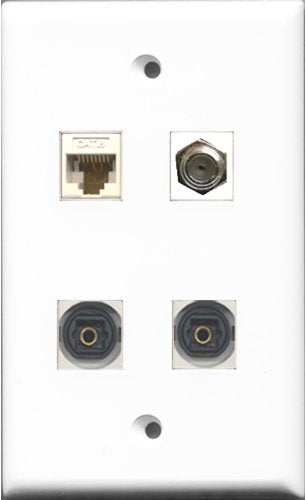 RiteAV 1 Port Coax Cable TV- F-Type 2 Port Toslink and 1 Port Cat6 Ethernet White Wall Plate