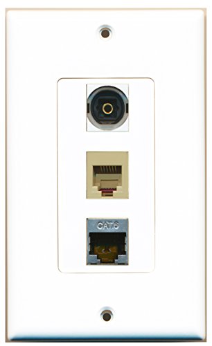 RiteAV - 1 Port Phone RJ11 RJ12 Beige and 1 Port Shielded Cat6 Ethernet and 1 Port Toslink Decorative Wall Plate Decorative