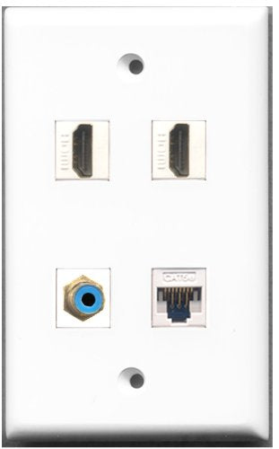 RiteAV - 2 Port HDMI 1 Port RCA Blue 1 Port Cat5e Ethernet White Wall Plate