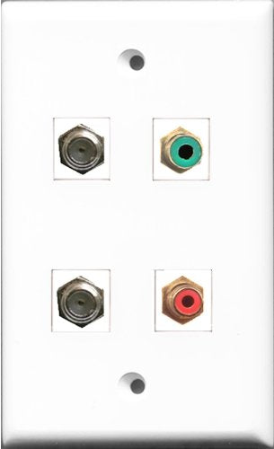 RiteAV 1 Port RCA Red and 1 Port RCA Green 2 Port Coax Cable TV- F-Type Wall Plate