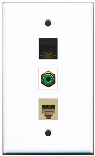 RiteAV - 1 Port RCA Green and 1 Port Phone RJ11 RJ12 Beige and 1 Port Cat6 Ethernet Black Wall Plate