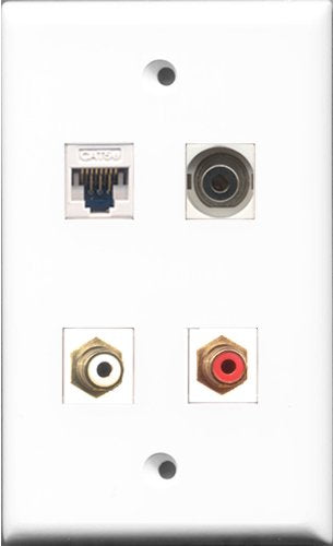 RiteAV - 1 Port RCA Red and 1 Port RCA White and 1 Port 3.5mm and 1 Port Cat5e Ethernet White Wall Plate