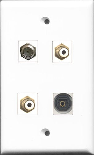 RiteAV - 2 Port RCA White and 1 Port Coax Cable TV- F-Type and 1 Port Toslink Wall Plate