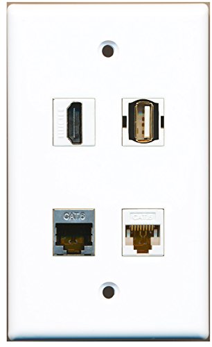 RiteAV - 1 Port HDMI 1 Port USB A-A 1 Port Shielded Cat6 Ethernet 1 Port Cat6 Ethernet White Wall Plate