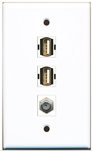 RiteAV - 1 Port Coax Cable TV- F-Type 2 Port USB A-A Wall Plate
