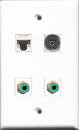 RiteAV - 2 Port RCA Green and 1 Port Toslink and 1 Port Cat5e Ethernet White Wall Plate