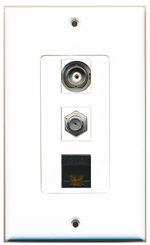 RiteAV - 1 Port Coax Cable TV- F-Type and 1 Port BNC and 1 Port Cat6 Ethernet Black Decorative Wall Plate Decorative
