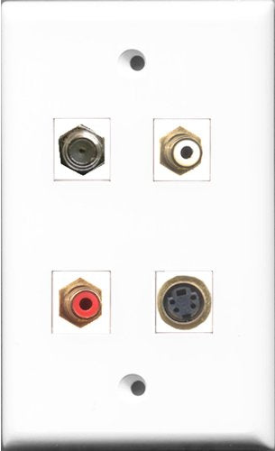 RiteAV 1 Port RCA Red and 1 Port RCA White and 1 Port Coax Cable TV- F-Type and 1 Port S-Video Wall Plate