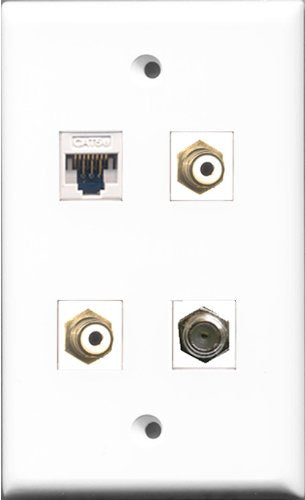 RiteAV - 2 Port RCA White and 1 Port Coax Cable TV- F-Type and 1 Port Cat5e Ethernet White Wall Plate