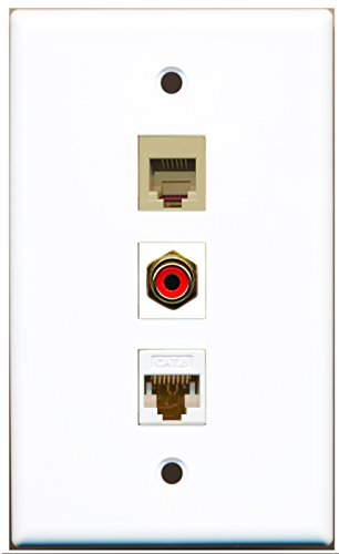 RiteAV - 1 Port RCA Red and 1 Port Phone RJ11 RJ12 Beige and 1 Port Cat6 Ethernet White Wall Plate