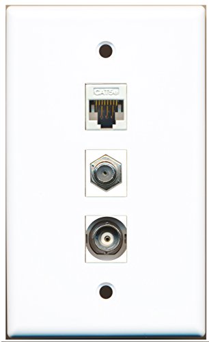 RiteAV - 1 Port Coax Cable TV- F-Type and 1 Port BNC and 1 Port Cat5e Ethernet White Wall Plate