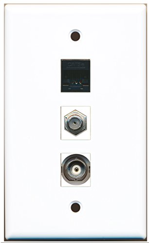RiteAV - 1 Port Coax Cable TV- F-Type and 1 Port BNC and 1 Port Cat5e Ethernet Black Wall Plate