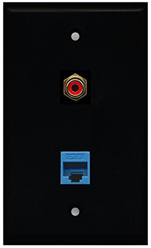 RiteAV - Black 1 Port RCA Red 1 Port Cat6 Ethernet Blue Wall Plate