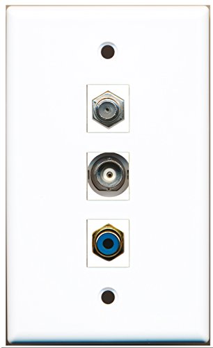 RiteAV - 1 Port RCA Blue and 1 Port Coax Cable TV- F-Type and 1 Port BNC Wall Plate