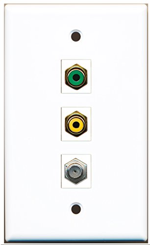 RiteAV - 1 Port RCA Yellow and 1 Port RCA Green and 1 Port Coax Cable TV- F-Type Wall Plate