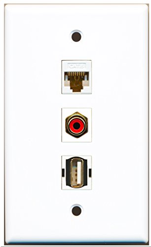 RiteAV - 1 Port RCA Red and 1 Port USB A-A and 1 Port Cat6 Ethernet White Wall Plate