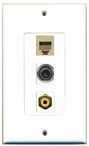 RiteAV - 1 Port RCA Yellow and 1 Port Phone RJ11 RJ12 Beige and 1 Port 3.5mm Decorative Wall Plate Decorative