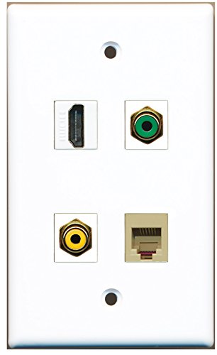 RiteAV - 1 Port HDMI 1 Port RCA Yellow 1 Port RCA Green 1 Port Phone RJ11 RJ12 Beige Wall Plate