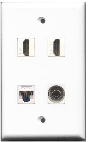 RiteAV - 2 Port HDMI 1 Port 3.5mm 1 Port Cat5e Ethernet White Wall Plate