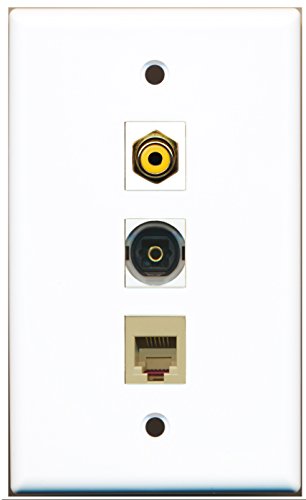 RiteAV - 1 Port RCA Yellow and 1 Port Phone RJ11 RJ12 Beige and 1 Port Toslink Wall Plate