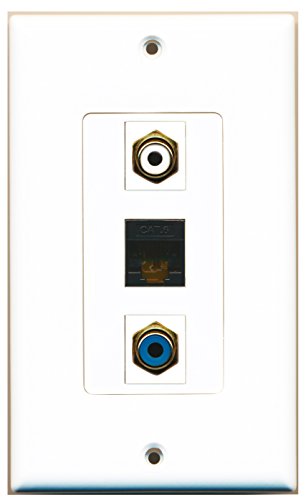 RiteAV - 1 Port RCA White and 1 Port RCA Blue and 1 Port Cat6 Ethernet Black Decorative Wall Plate Decorative