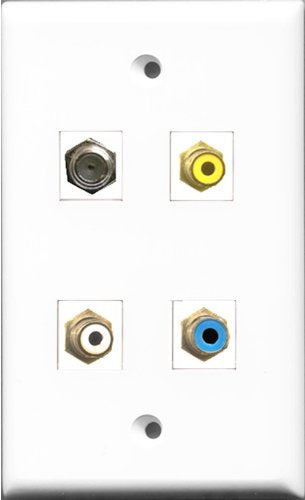 RiteAV 1 Port RCA White and 1 Port RCA Yellow and 1 Port RCA Blue and 1 Port Coax Cable TV- F-Type Wall Plate