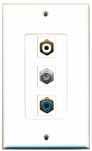 RiteAV - 1 Port RCA White and 1 Port RCA Blue and 1 Port Coax Cable TV- F-Type Decorative Wall Plate Decorative