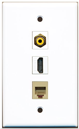 RiteAV - 1 Port HDMI and 1 Port RCA Yellow and 1 Port Phone RJ11 RJ12 Beige Wall Plate