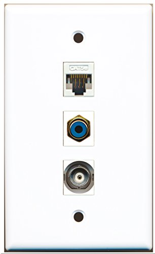 RiteAV - 1 Port RCA Blue and 1 Port BNC and 1 Port Cat5e Ethernet White Wall Plate