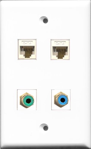 RiteAV 1 Port RCA Green and 1 Port RCA Blue 2 Port Cat6 Ethernet White Wall Plate