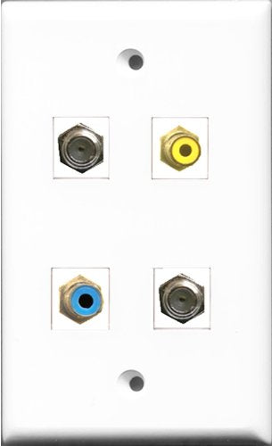 RiteAV 1 Port RCA Yellow and 1 Port RCA Blue 2 Port Coax Cable TV- F-Type Wall Plate