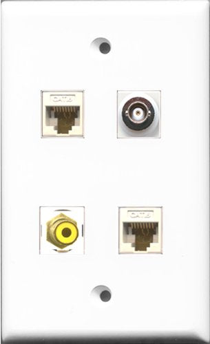 RiteAV 1 Port RCA Yellow and 1 Port BNC 2 Port Cat6 Ethernet White Wall Plate