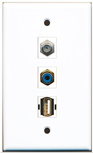 RiteAV - 1 Port RCA Blue and 1 Port Coax Cable TV- F-Type and 1 Port USB A-A Wall Plate