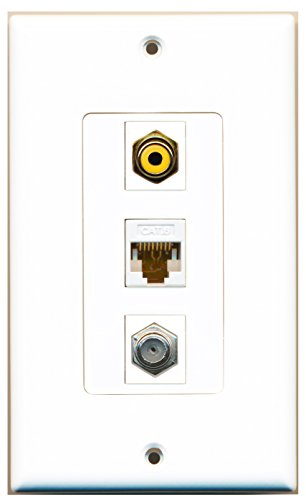 RiteAV - 1 Port RCA Yellow and 1 Port Coax Cable TV- F-Type and 1 Port Cat6 Ethernet White Decorative Wall Plate Decorative