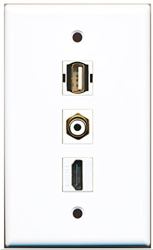RiteAV - 1 Port HDMI and 1 Port RCA White and 1 Port USB A-A Wall Plate
