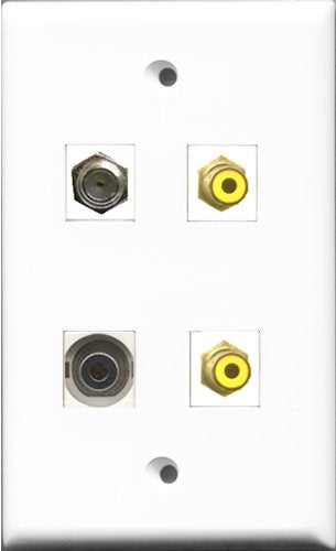 RiteAV - 2 Port RCA Yellow and 1 Port Coax Cable TV- F-Type and 1 Port 3.5mm Wall Plate
