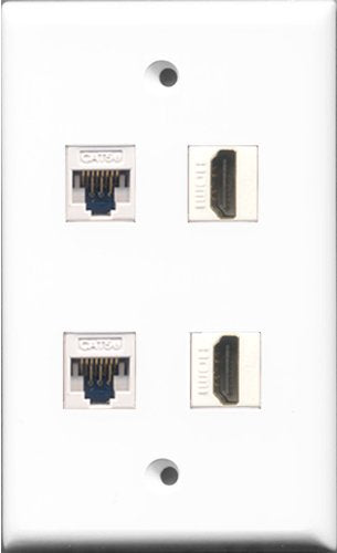 RiteAV - 2 Port HDMI 2 Port Cat5e Ethernet White Wall Plate