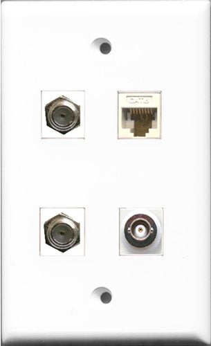 RiteAV - 2 Port Coax Cable TV- F-Type and 1 Port BNC and 1 Port Cat6 Ethernet White Wall Plate
