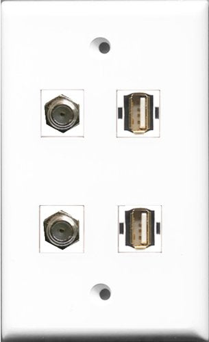 RiteAV - 2 Port Coax Cable TV- F-Type 2 Port USB A-A Wall Plate