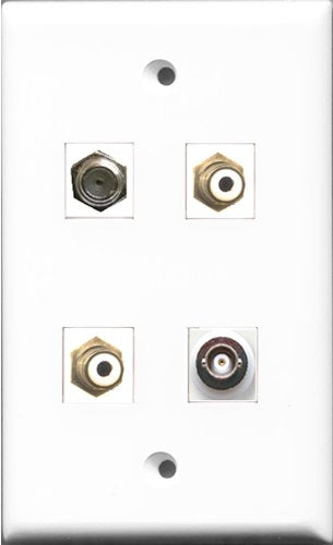 RiteAV - 2 Port RCA White and 1 Port Coax Cable TV- F-Type and 1 Port BNC Wall Plate