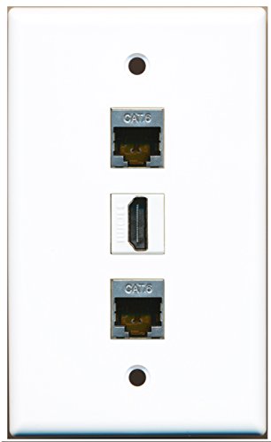 RiteAV 1 Gang 1 Port Cat6 Ethernet Wall Plate – Black, Toolless Keystone Jack, Female-to-Female, Screws Included