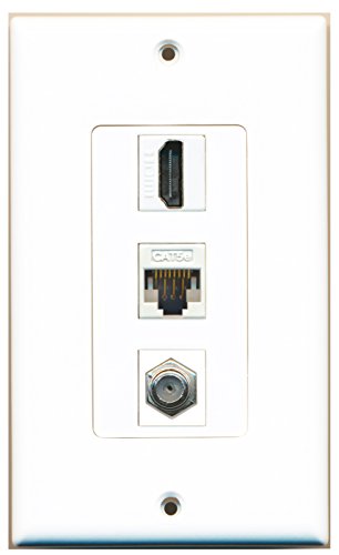 RiteAV - 1 Port HDMI and 1 Port Coax Cable TV- F-Type and 1 Port Cat5e Ethernet White Decorative Wall Plate