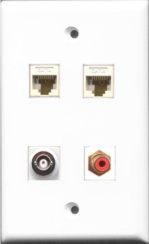 RiteAV 1 Port RCA Red and 1 Port BNC 2 Port Cat6 Ethernet White Wall Plate
