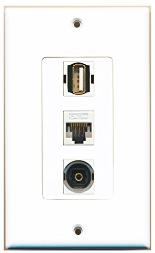 RiteAV - 1 Port USB A-A and 1 Port Toslink and 1 Port Cat5e Ethernet White Decorative Wall Plate