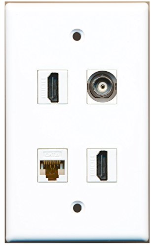 RiteAV - 2 Port HDMI 1 Port BNC 1 Port Cat6 Ethernet White Wall Plate