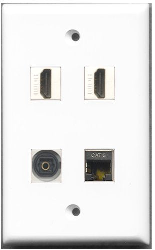 RiteAV - 2 Port HDMI 1 Port Shielded Cat6 Ethernet 1 Port Toslink Wall Plate