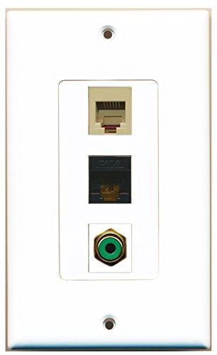 RiteAV - 1 Port RCA Green and 1 Port Phone RJ11 RJ12 Beige and 1 Port Cat6 Ethernet Black Decorative Wall Plate Decorative